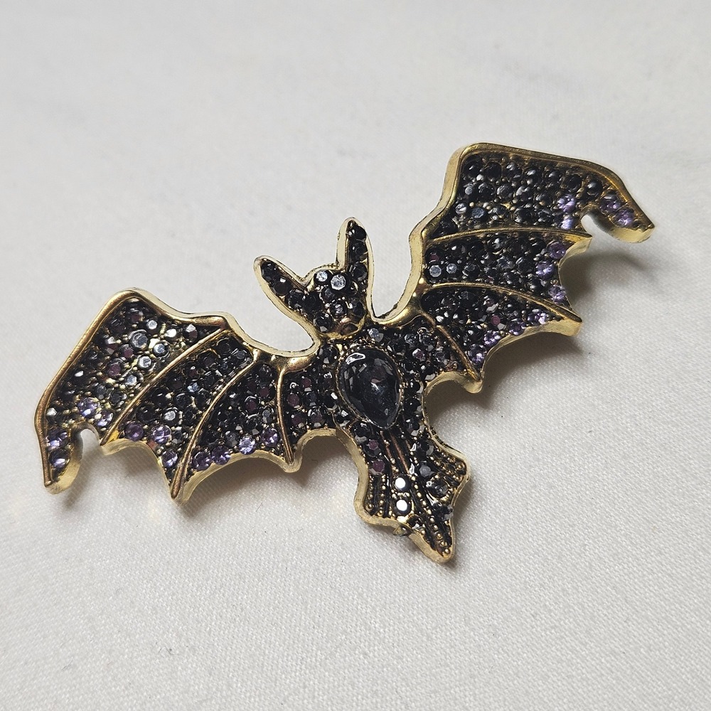 Bat Brooch Pin‎ Women OS Gold Purple Black Rhinestone Gothic Halloween